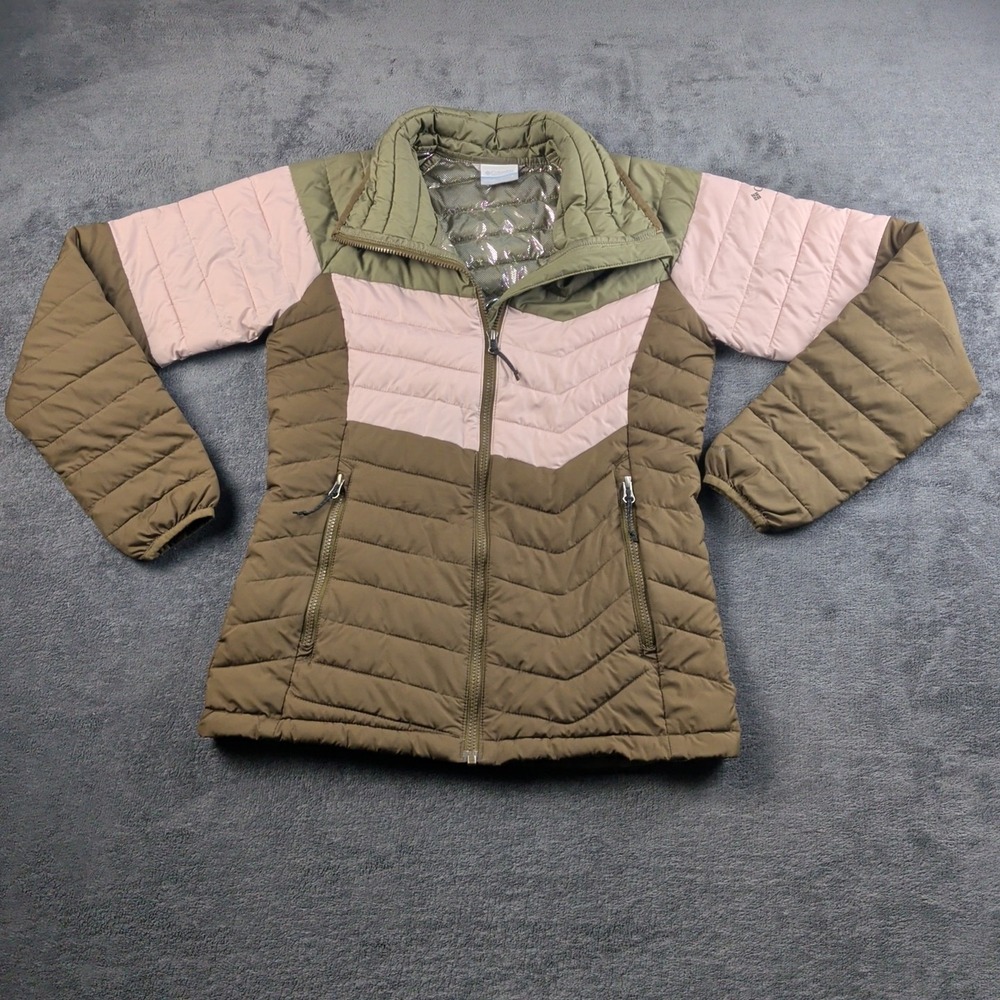Columbia Jacket Womens Small Green Pink Omni-Heat Insulated Puffer Full Zip